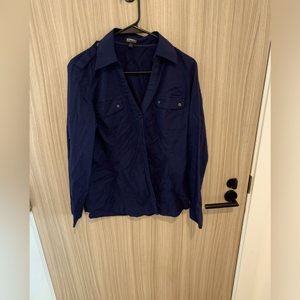 Express Navy Blue Button Down - image 2